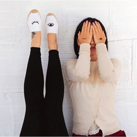 Soludos x Jason Polan Wink Embroidered Smoking Flats Leather Espadrilles - Picture 1 of 9